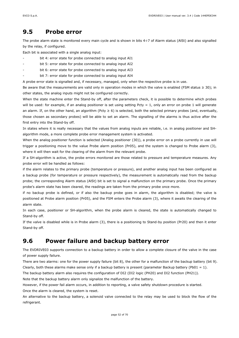 5 probe error, 6 power failure and backup battery error | EVCO EPD4DF3 Installer manual User Manual | Page 52 / 70