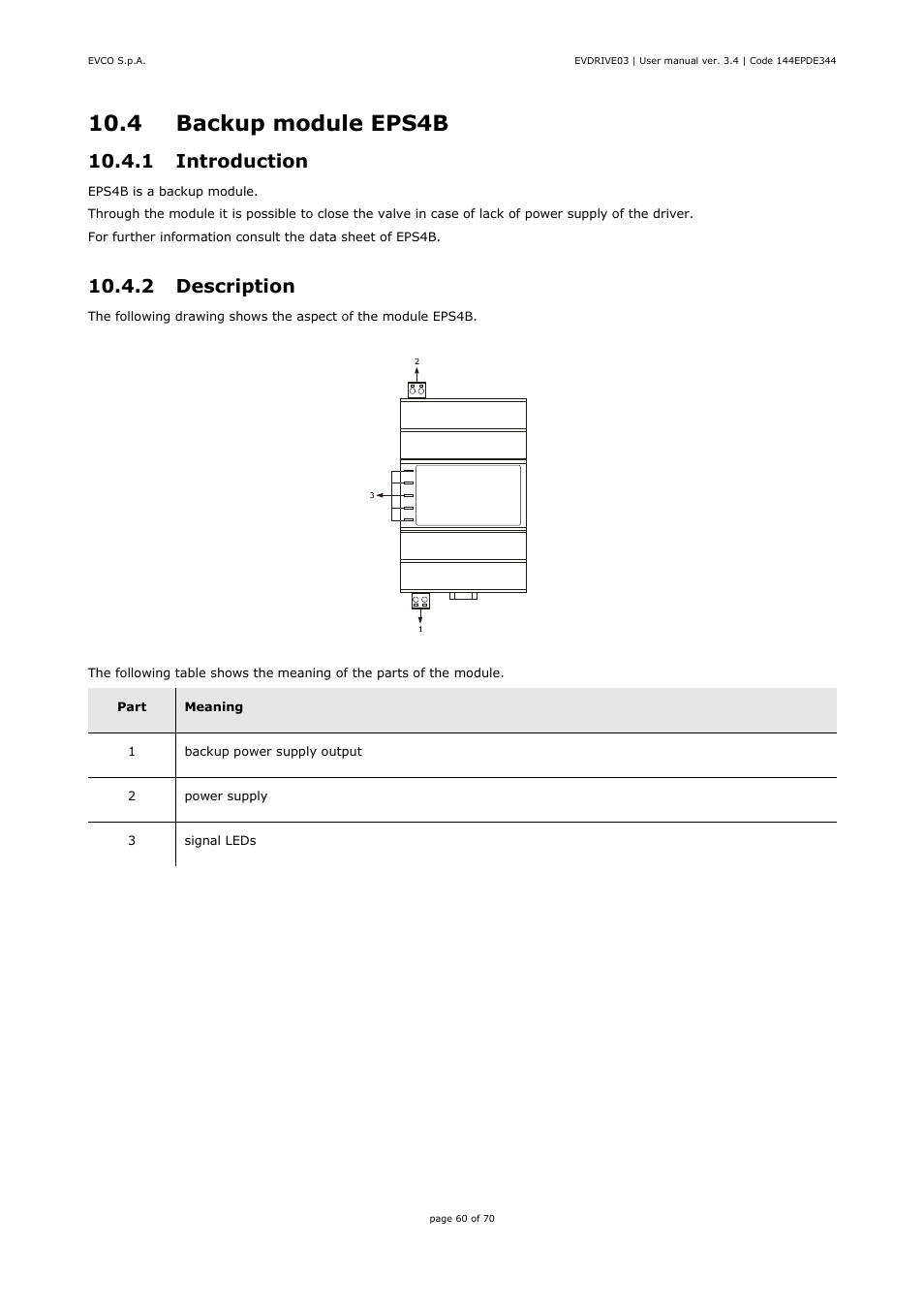 4 backup module eps4b, 1 introduction, 2 description | EVCO EPD4DF3 Installer manual User Manual | Page 60 / 70