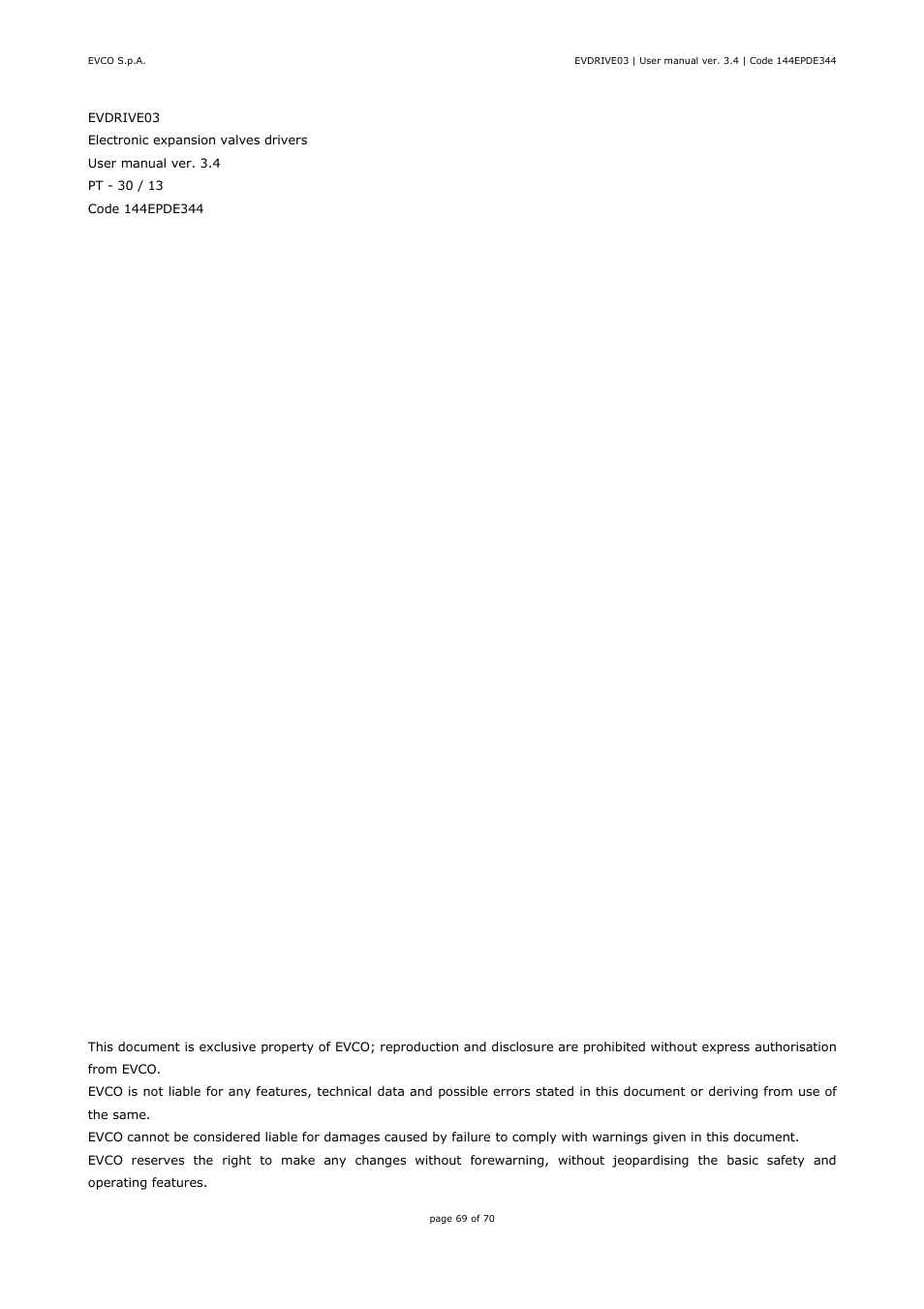 EVCO EPD4DF3 Installer manual User Manual | Page 69 / 70