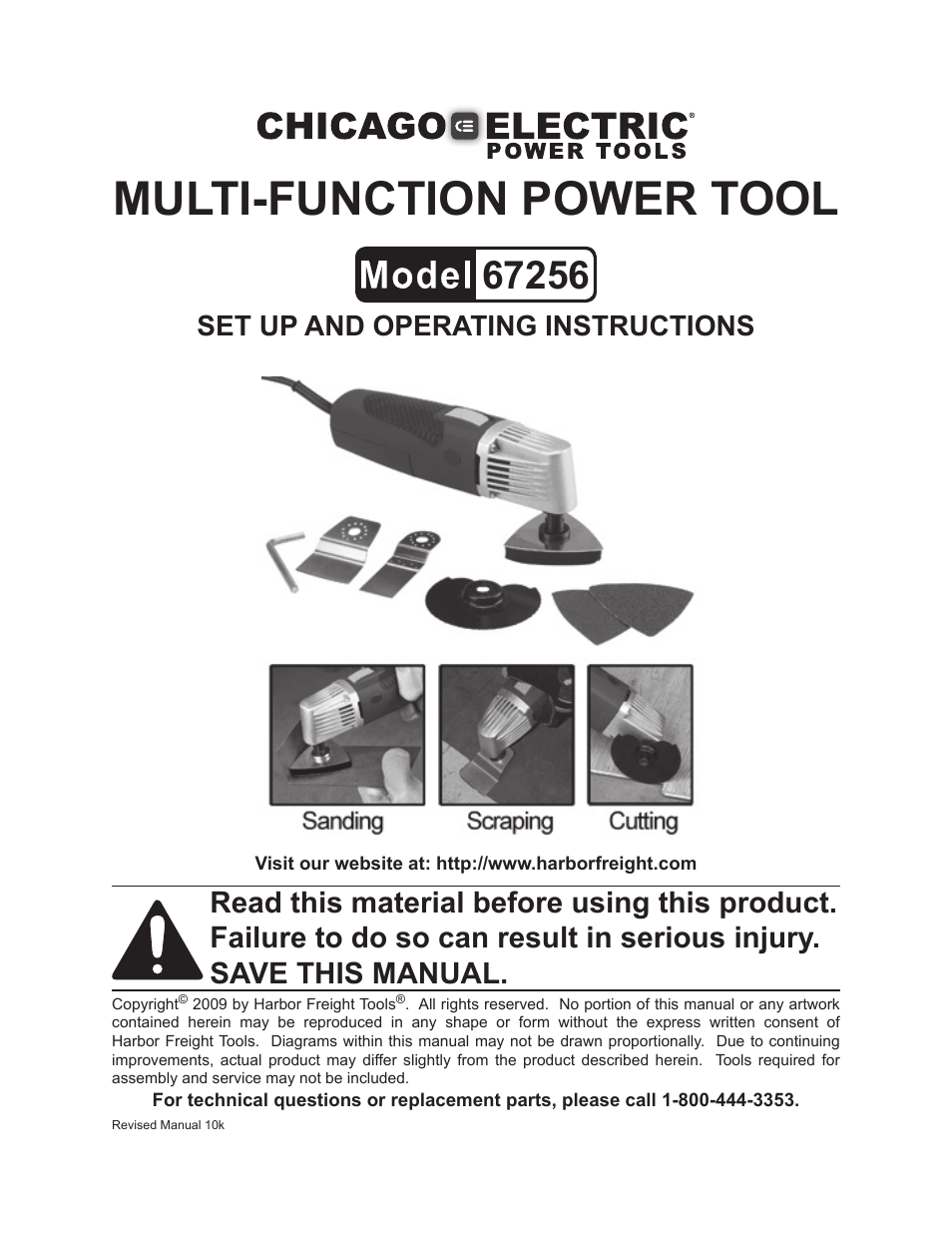 Chicago Electric MULTI-FUNCTION POWER TOOL 67256 User Manual | 14 pages