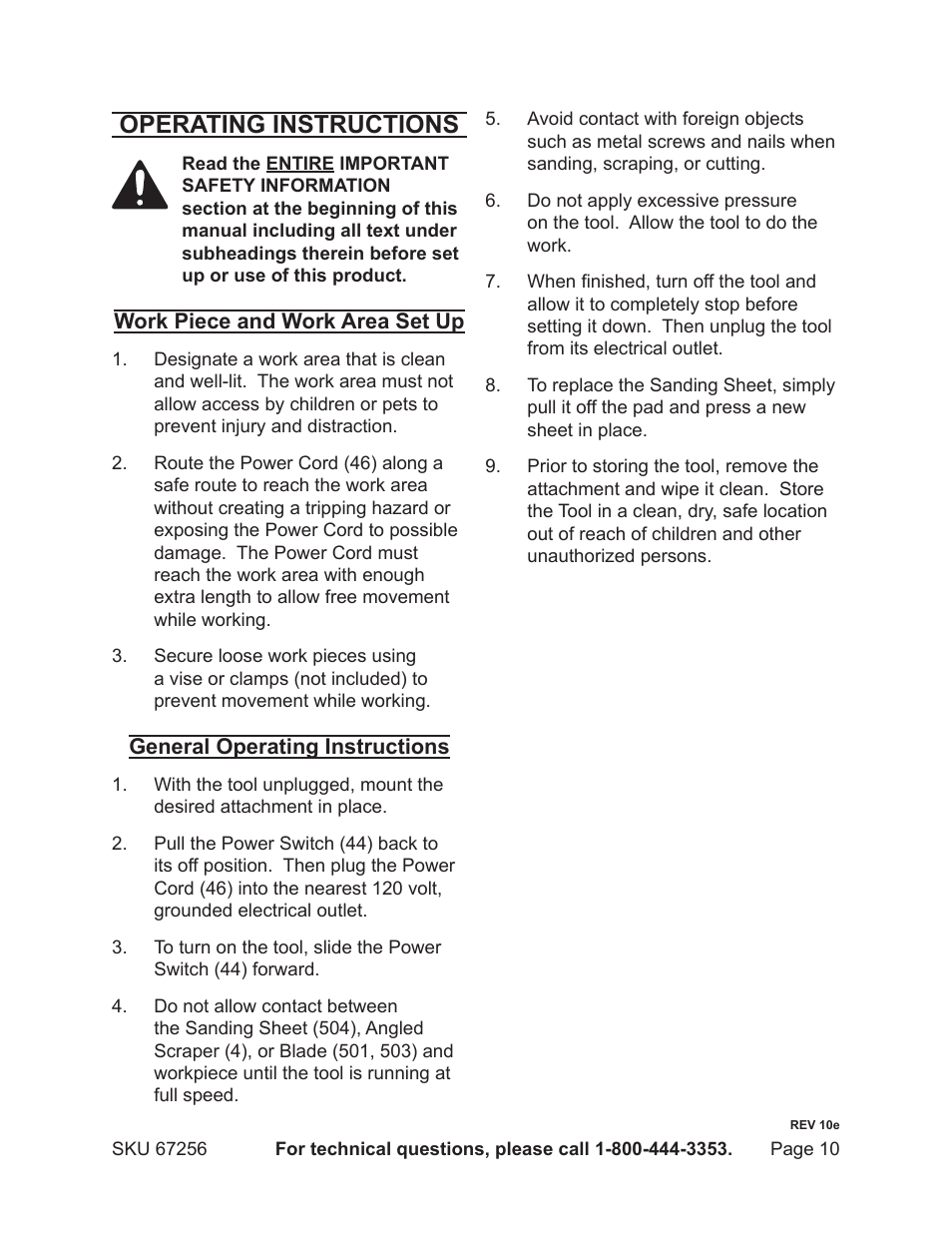 Operating instructions | Chicago Electric MULTI-FUNCTION POWER TOOL 67256 User Manual | Page 10 / 14