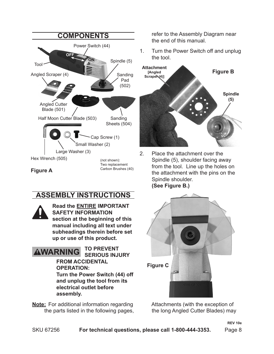 Components, Assembly instructions | Chicago Electric MULTI-FUNCTION POWER TOOL 67256 User Manual | Page 8 / 14