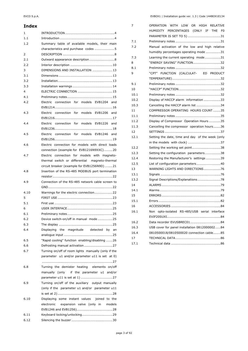 EVCO EVB1256N9D User Manual | Page 3 / 92
