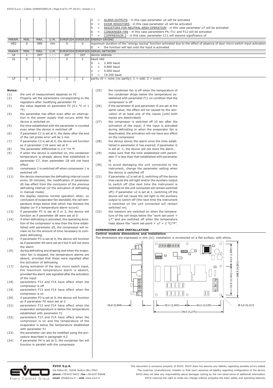 EVCO EVRSF205N9VRB User Manual | Page 8 / 8