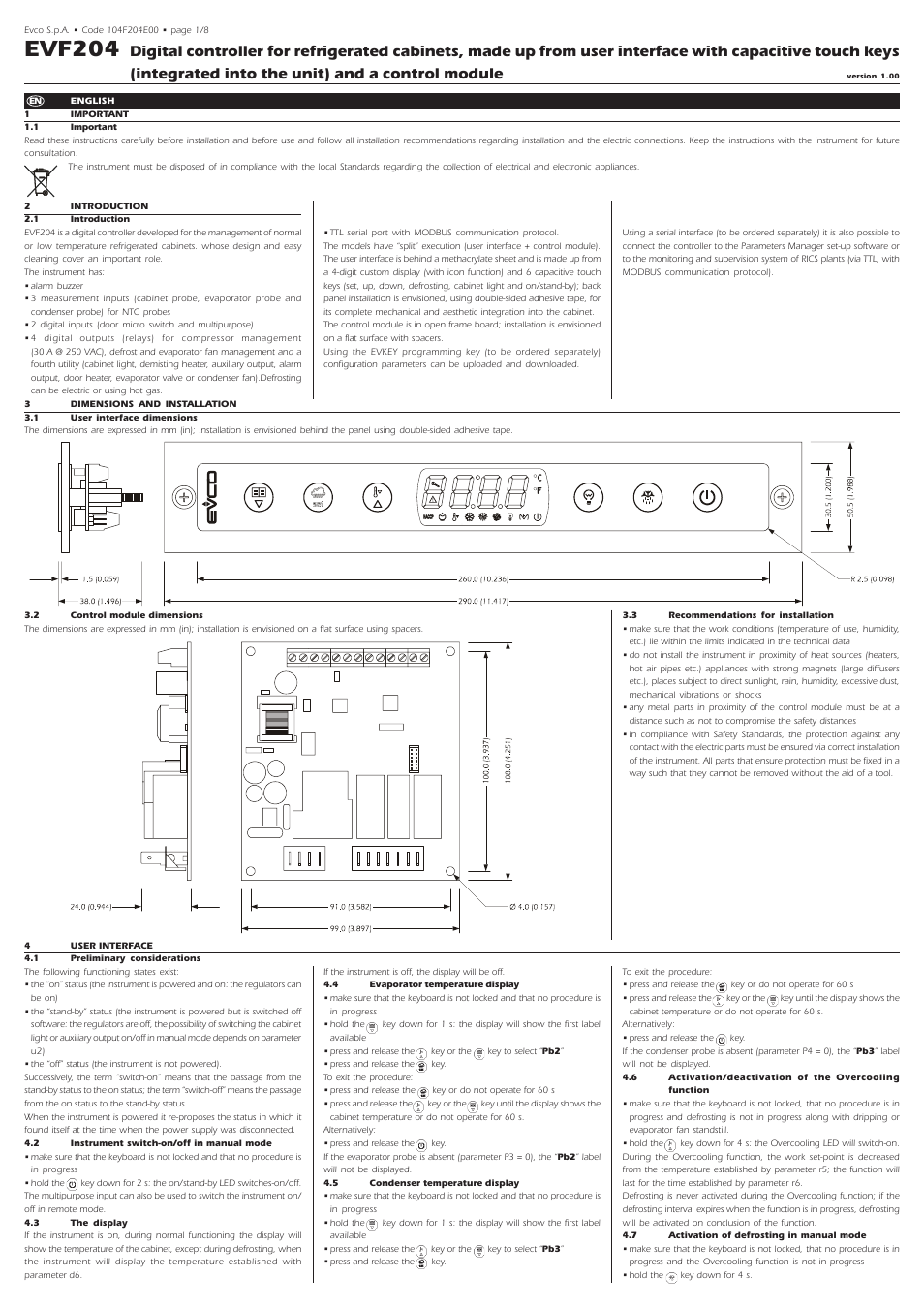 EVCO EVF204N9 User Manual | 8 pages