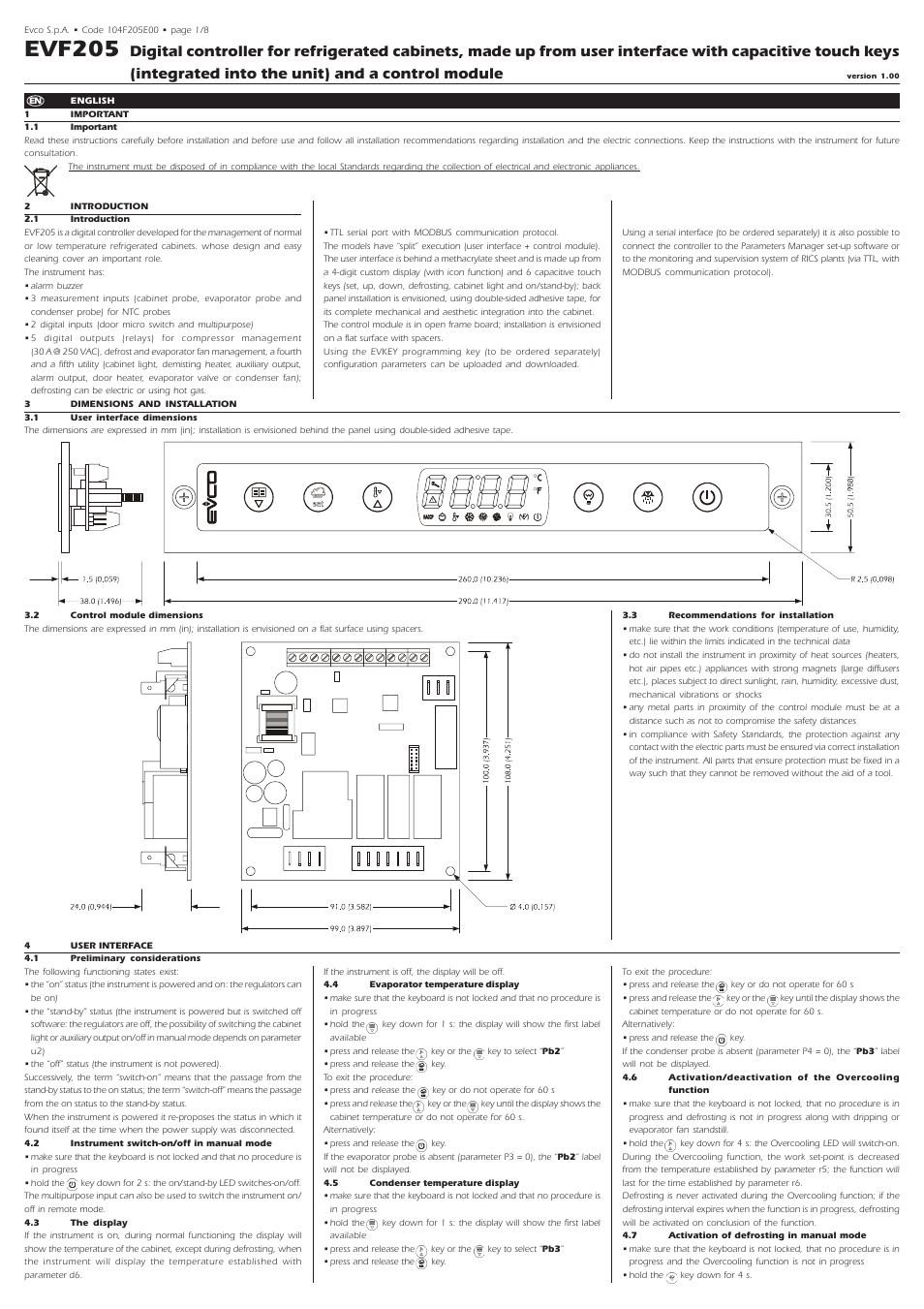 EVCO EVF205N9 User Manual | 8 pages