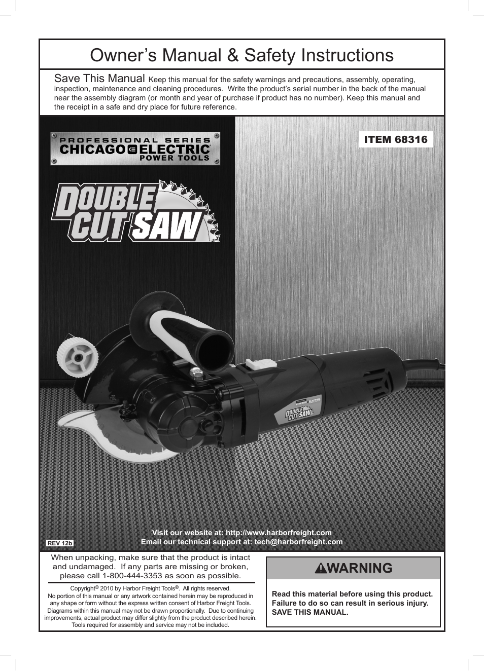 Chicago Electric Double Cut Saw 68316 User Manual | 20 pages