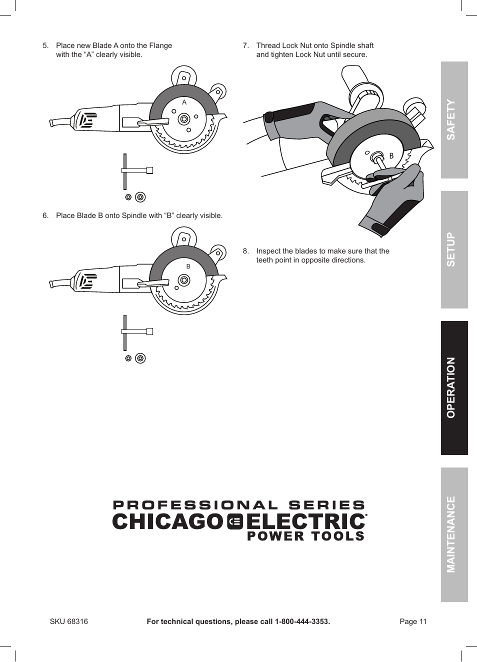 Safety opera tion maintenance setup | Chicago Electric Double Cut Saw 68316 User Manual | Page 11 / 20