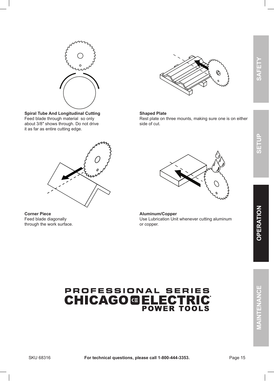 Safety opera tion maintenance setup | Chicago Electric Double Cut Saw 68316 User Manual | Page 15 / 20