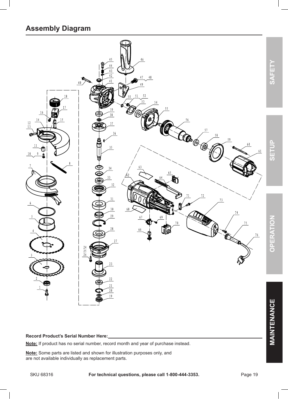 Assembly diagram | Chicago Electric Double Cut Saw 68316 User Manual | Page 19 / 20