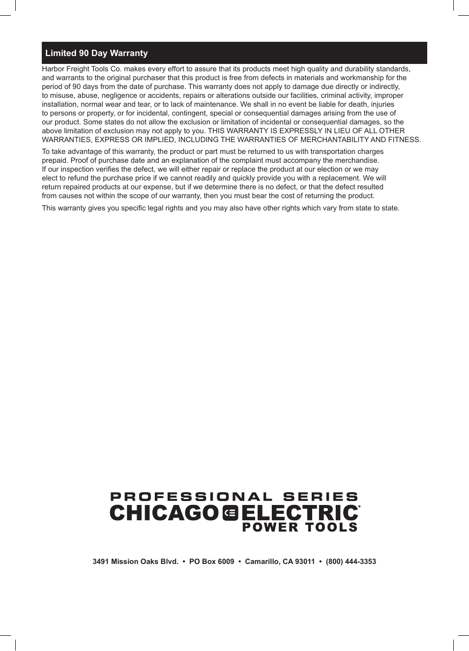 Chicago Electric Double Cut Saw 68316 User Manual | Page 20 / 20