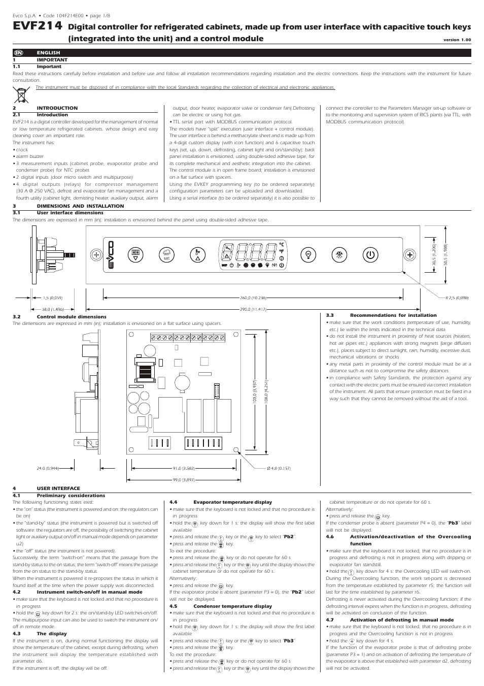 EVCO EVF214N9 User Manual | 8 pages