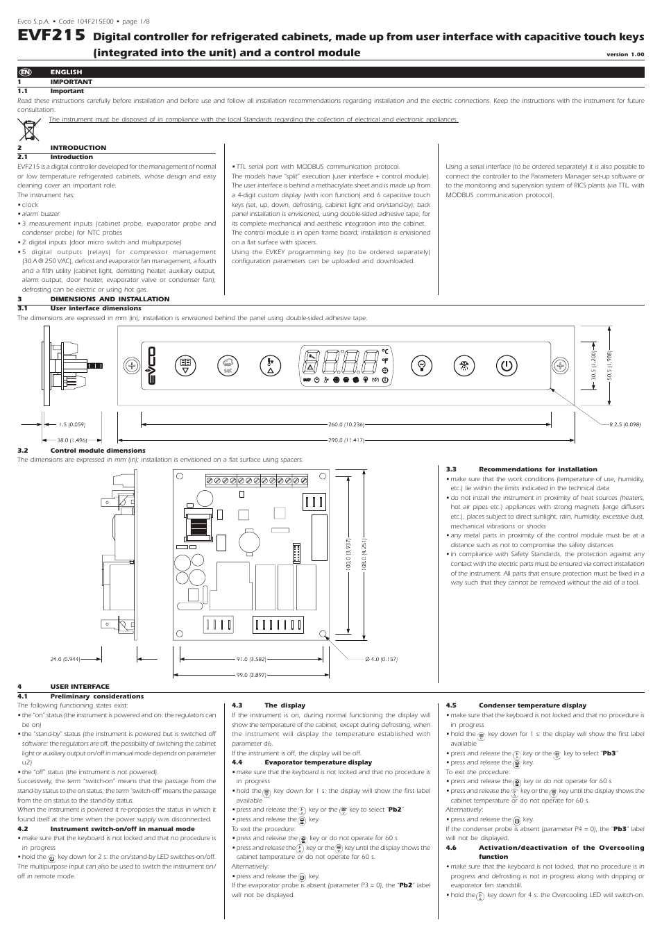 EVCO EVF215N9 User Manual | 8 pages