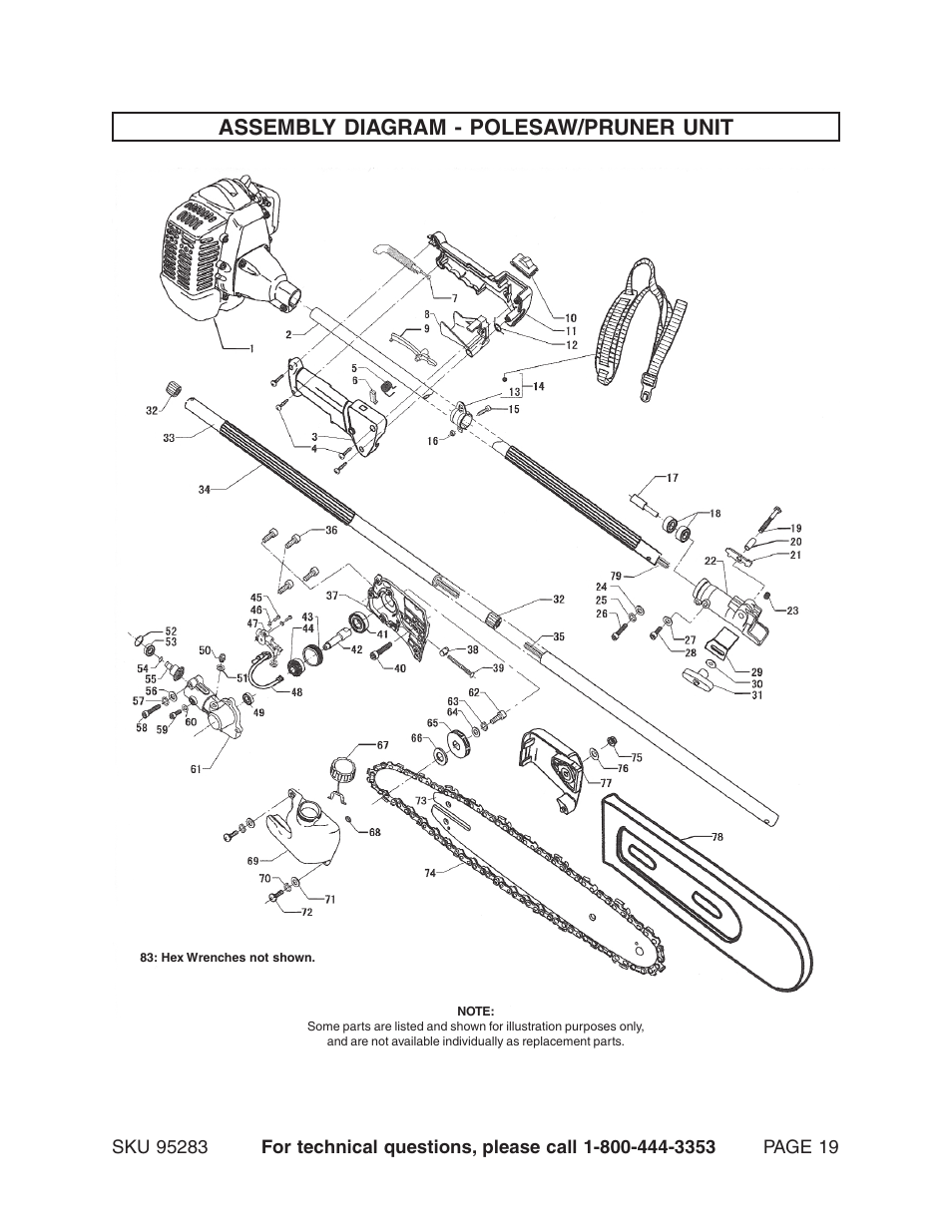 Assembly diagram - polesaw/pruner unit | Chicago Electric 95283 User Manual | Page 19 / 23