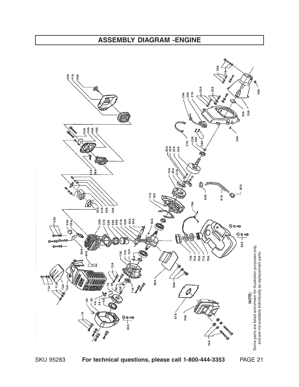 Assembly diagram -engine | Chicago Electric 95283 User Manual | Page 21 / 23