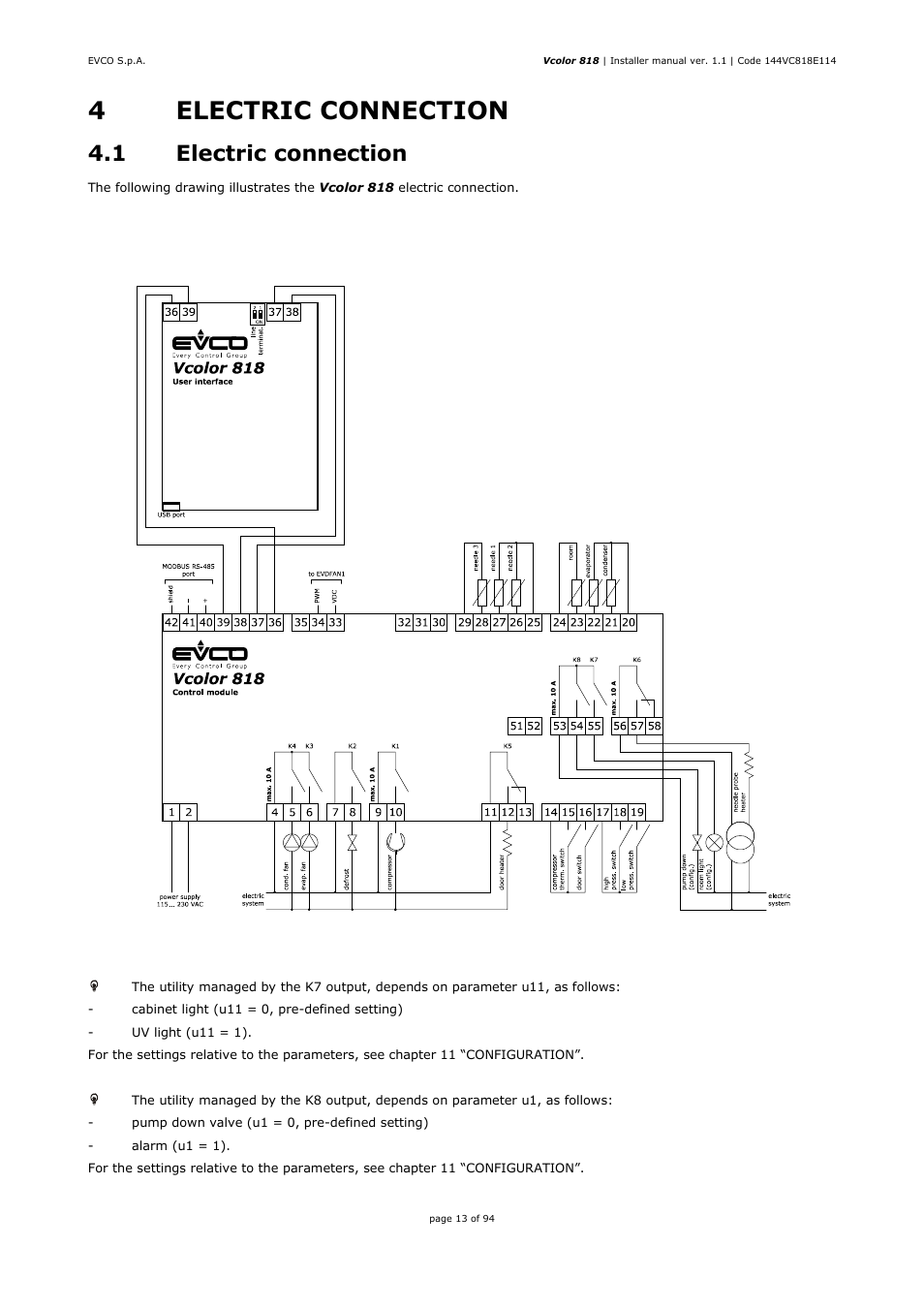 4electric connection, 1 electric connection | EVCO EVCSR818P9EF User Manual | Page 13 / 94