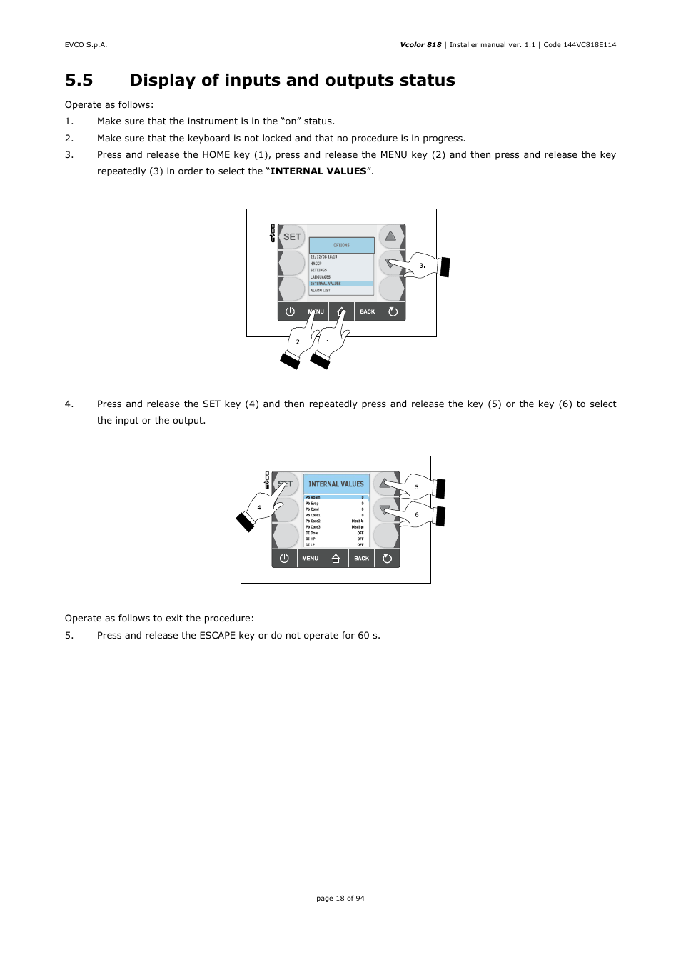 5 display of inputs and outputs status | EVCO EVCSR818P9EF User Manual | Page 18 / 94