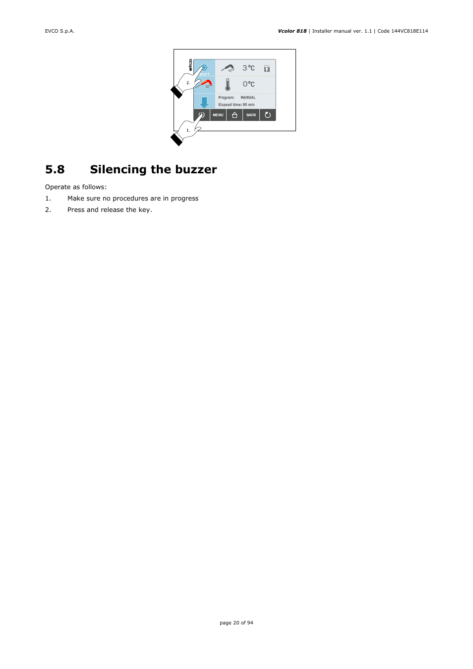 8 silencing the buzzer | EVCO EVCSR818P9EF User Manual | Page 20 / 94