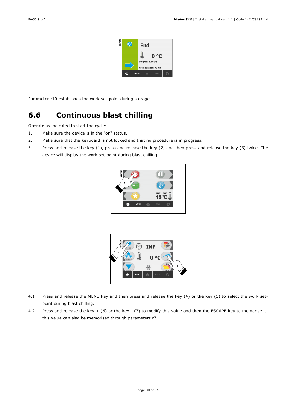 6 continuous blast chilling | EVCO EVCSR818P9EF User Manual | Page 30 / 94