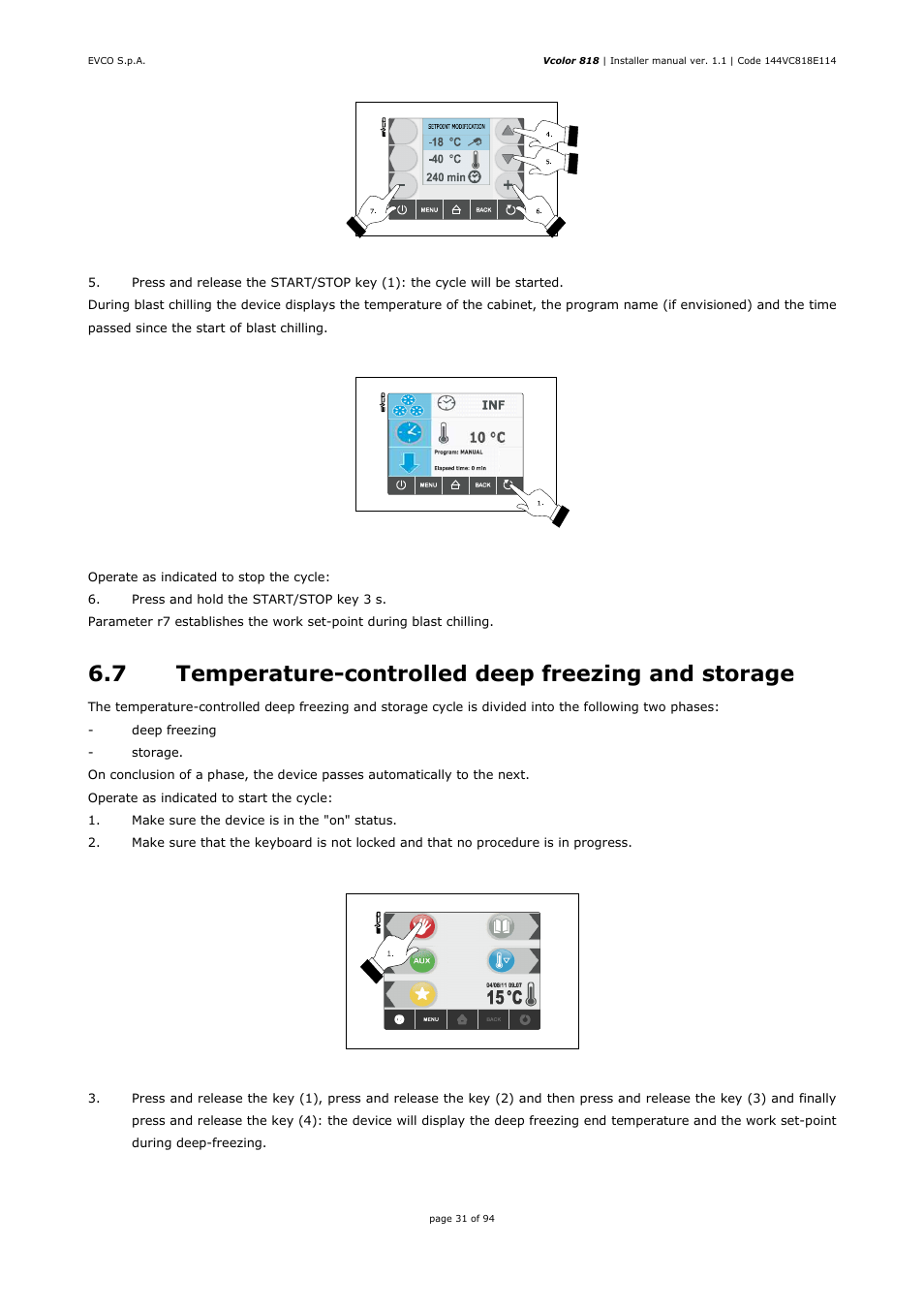 7 temperature-controlled deep freezing and storage | EVCO EVCSR818P9EF User Manual | Page 31 / 94