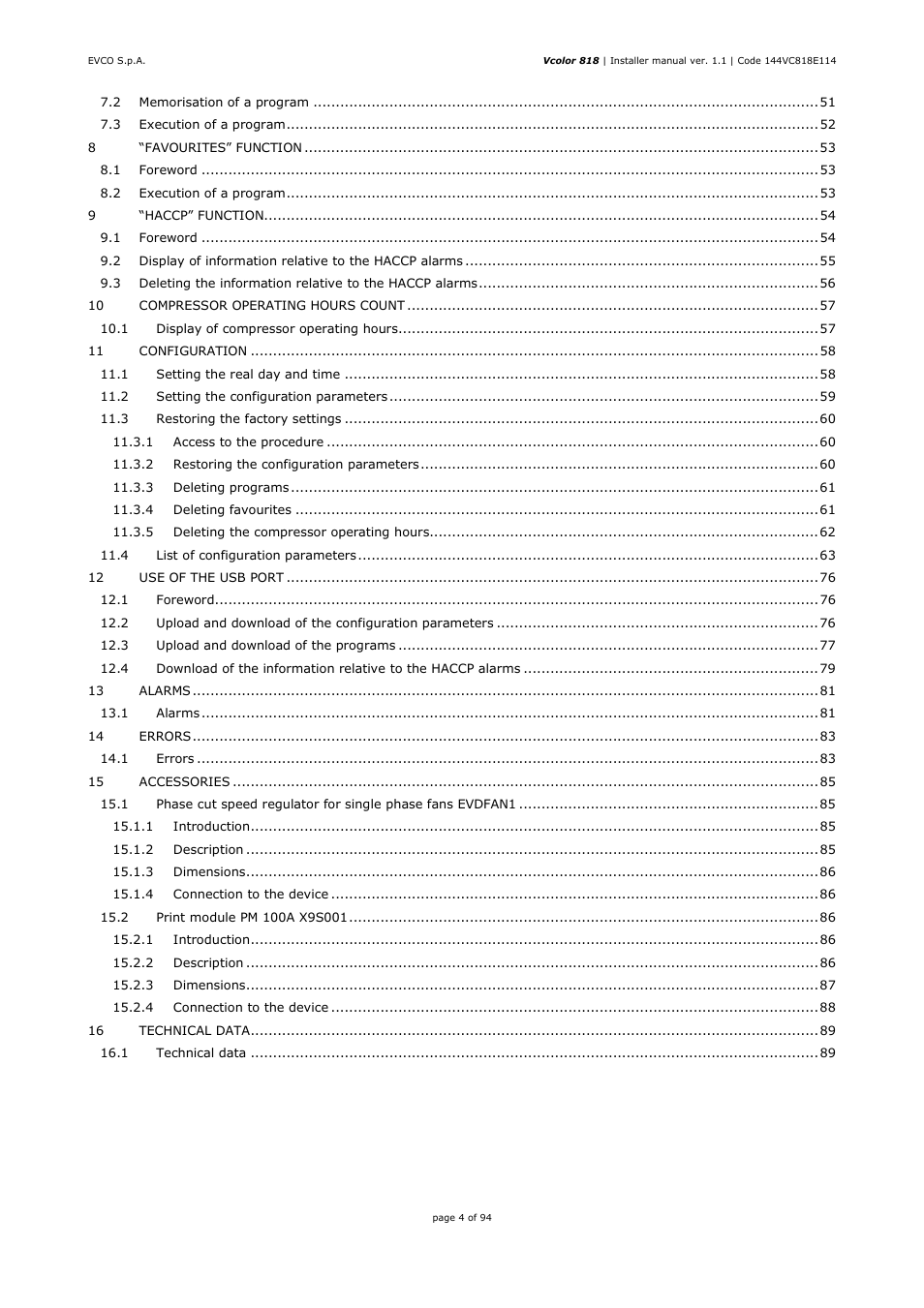 EVCO EVCSR818P9EF User Manual | Page 4 / 94