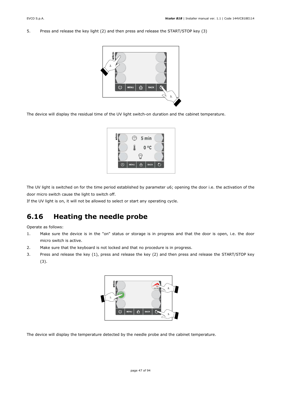 16 heating the needle probe | EVCO EVCSR818P9EF User Manual | Page 47 / 94