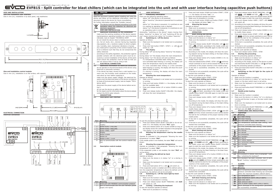 EVCO EVF815P9 User Manual | 2 pages