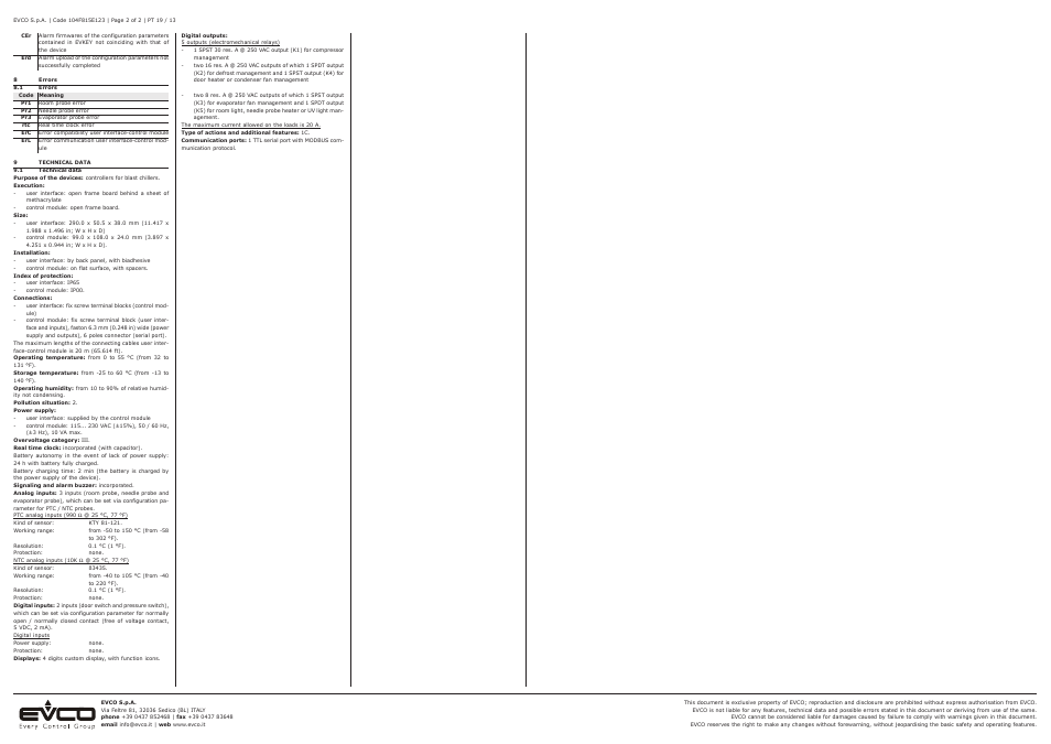 EVCO EVF815P9 User Manual | Page 2 / 2