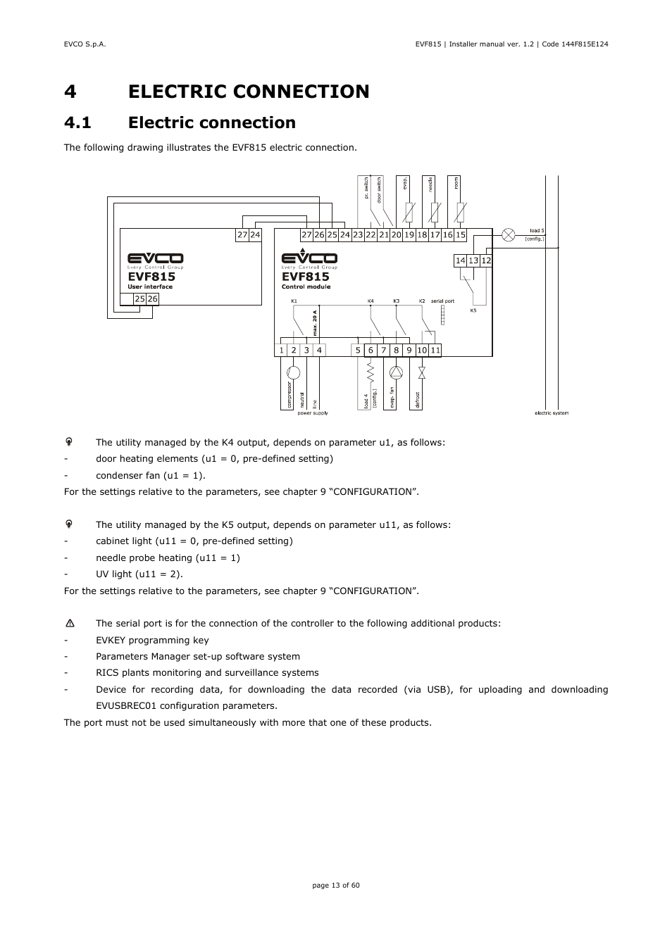 4electric connection, 1 electric connection | EVCO EVF815P9 User Manual | Page 13 / 60