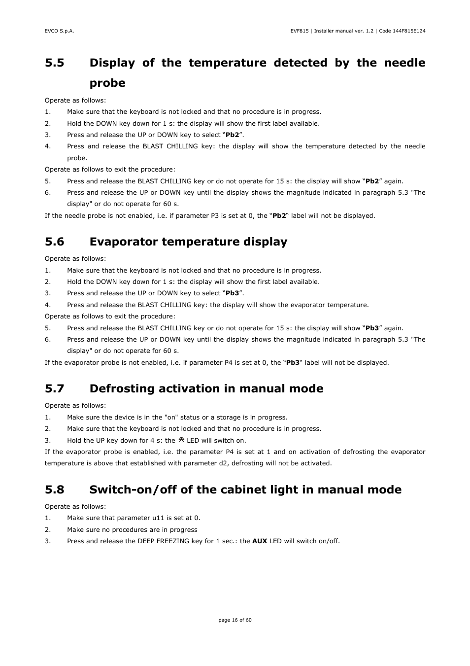 6 evaporator temperature display, 7 defrosting activation in manual mode | EVCO EVF815P9 User Manual | Page 16 / 60