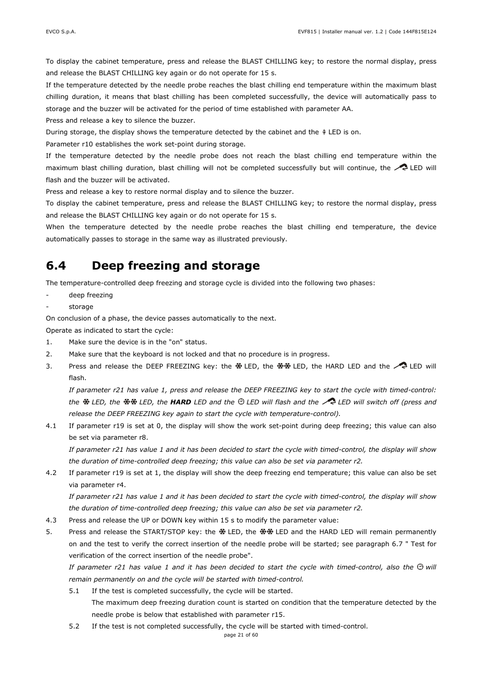 4 deep freezing and storage | EVCO EVF815P9 User Manual | Page 21 / 60