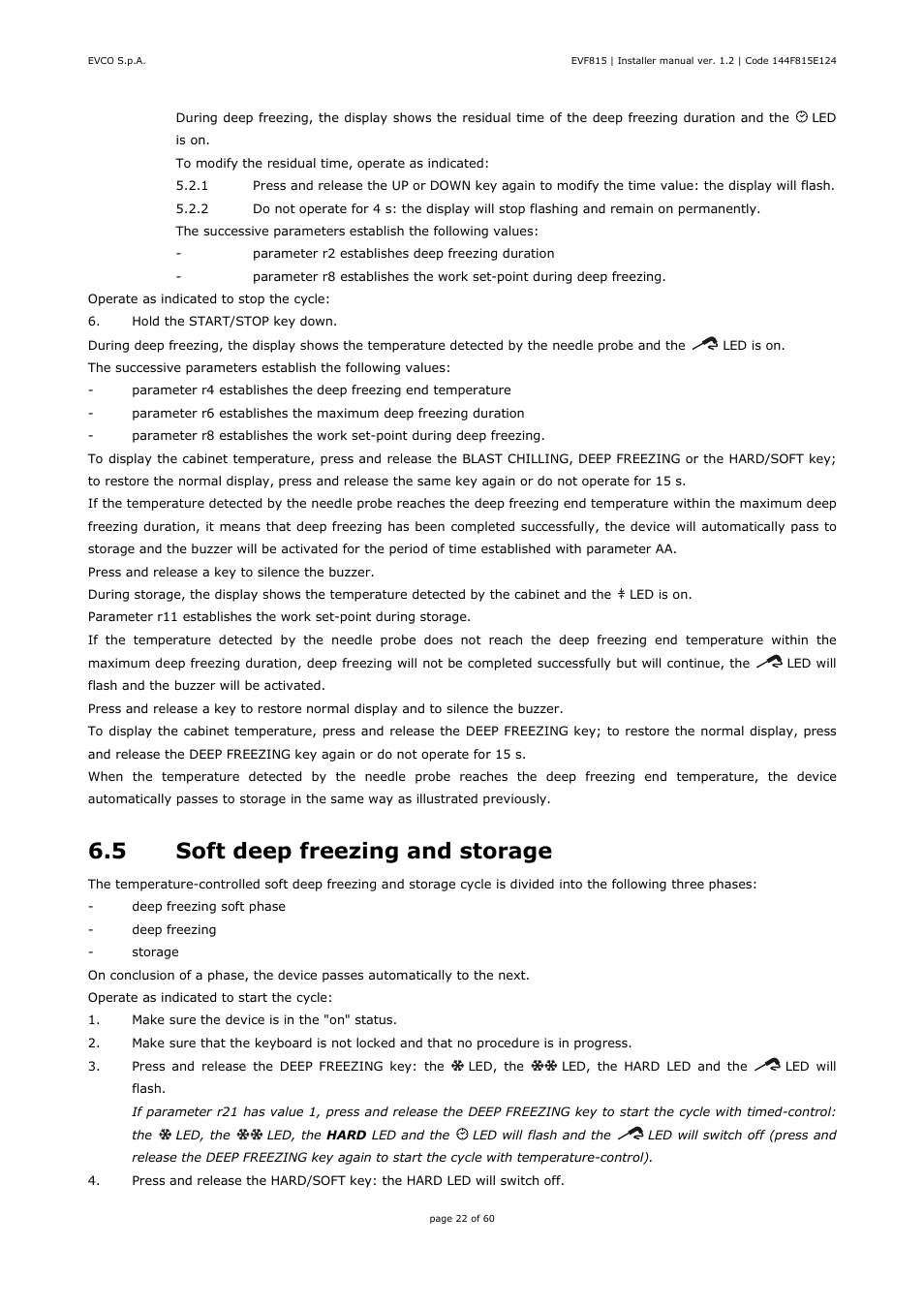 5 soft deep freezing and storage | EVCO EVF815P9 User Manual | Page 22 / 60