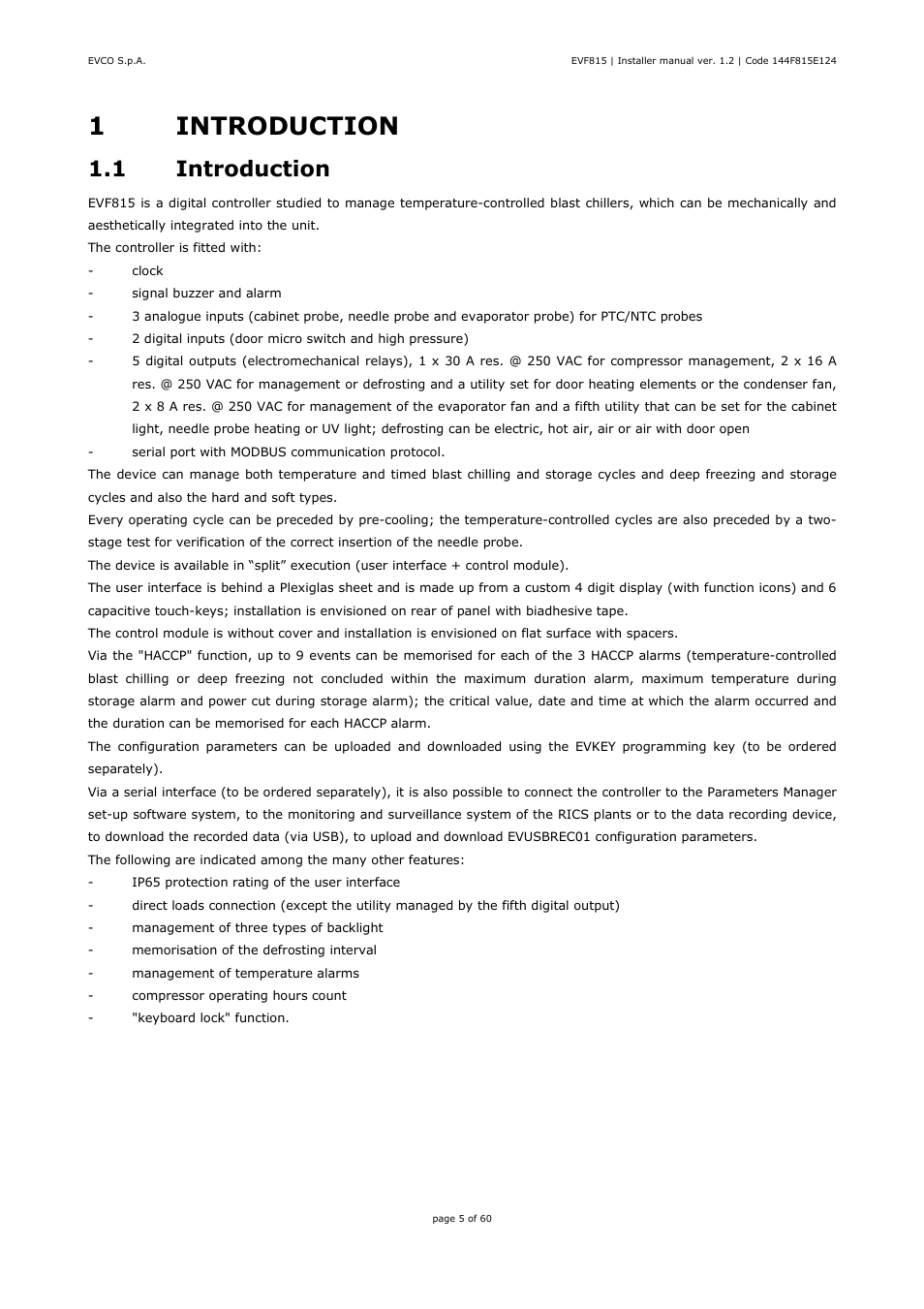 1introduction, 1 introduction | EVCO EVF815P9 User Manual | Page 5 / 60