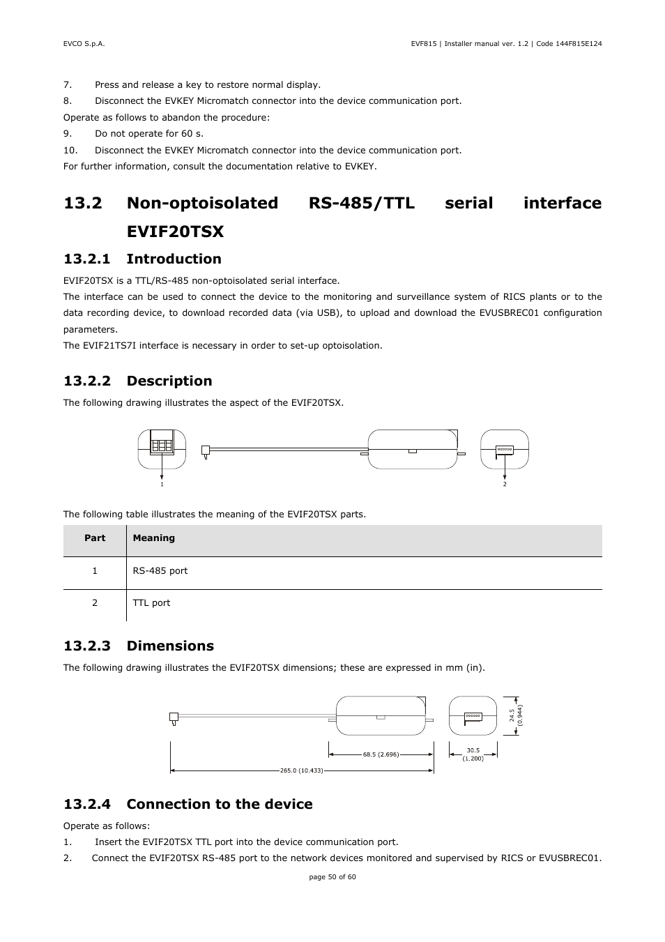 1 introduction, 2 description, 3 dimensions | 4 connection to the device | EVCO EVF815P9 User Manual | Page 50 / 60