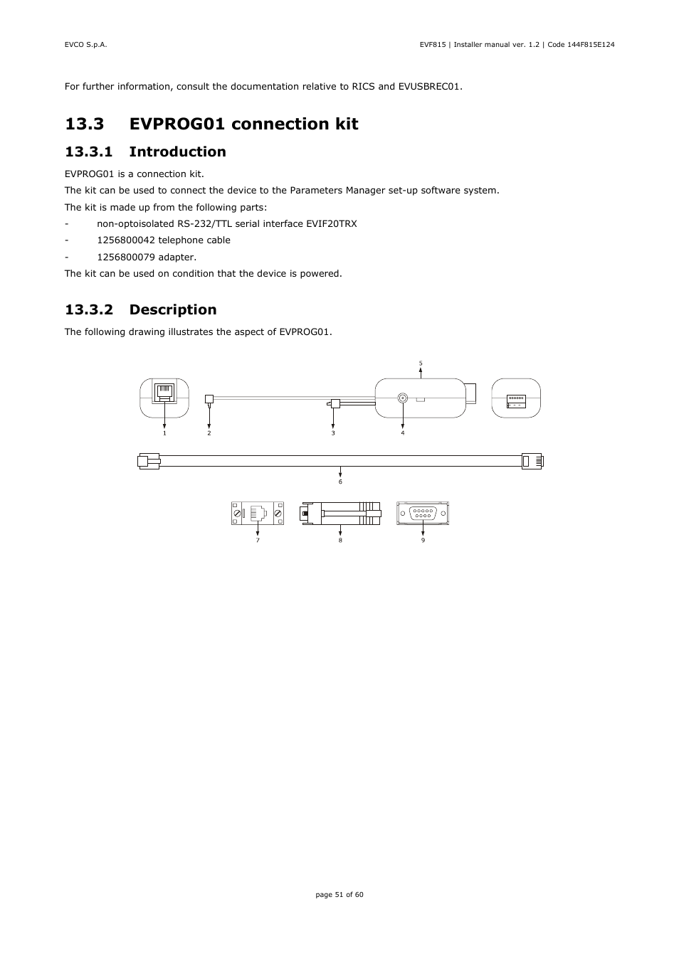 3 evprog01 connection kit, 1 introduction, 2 description | EVCO EVF815P9 User Manual | Page 51 / 60