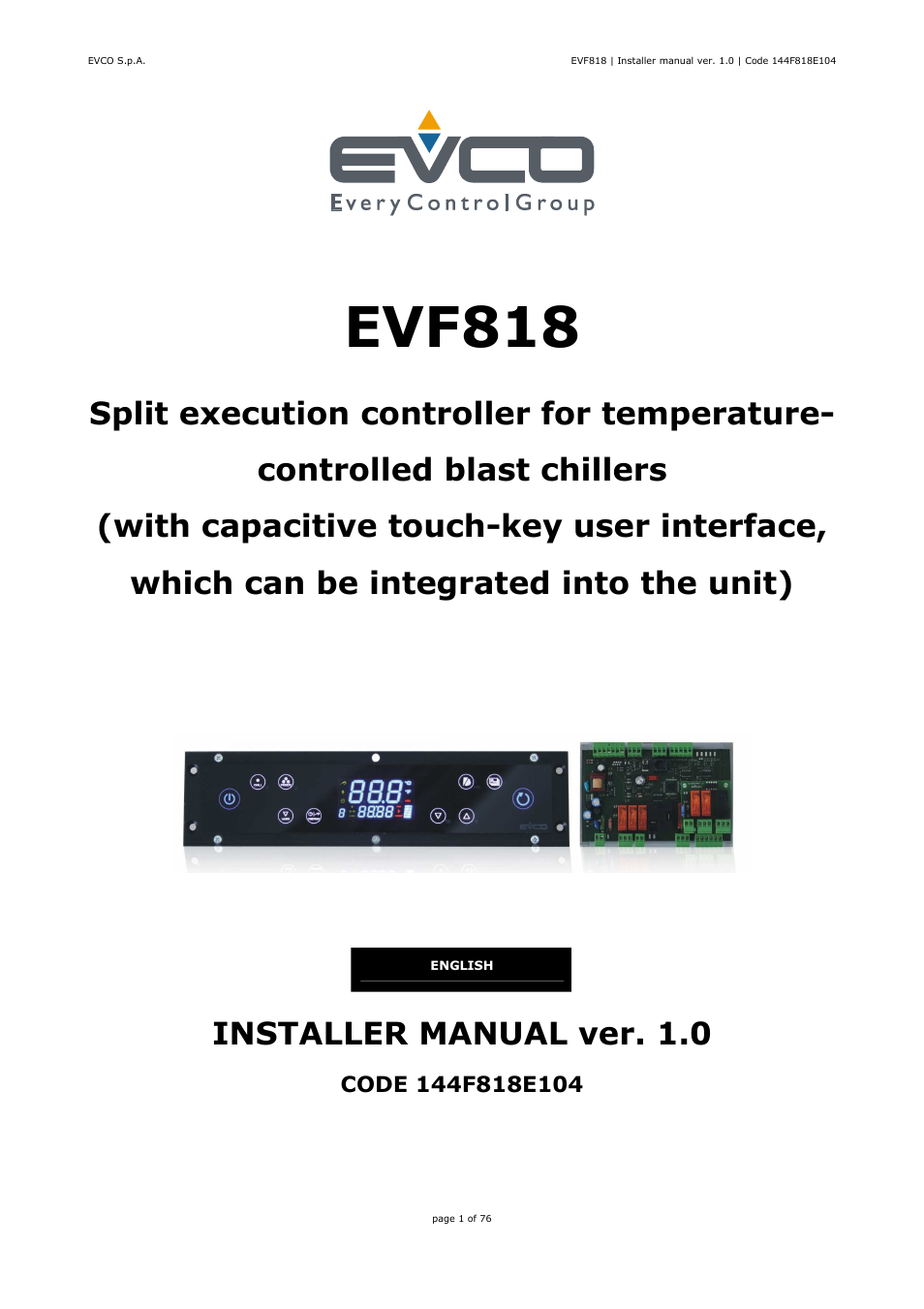 EVCO EVF818P9 User Manual | 76 pages