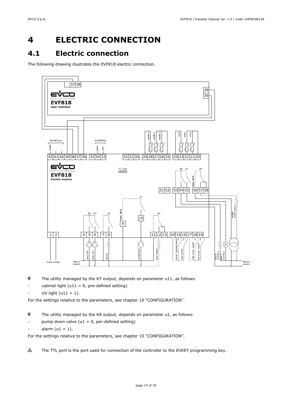 4electric connection, 1 electric connection | EVCO EVF818P9 User Manual | Page 15 / 76