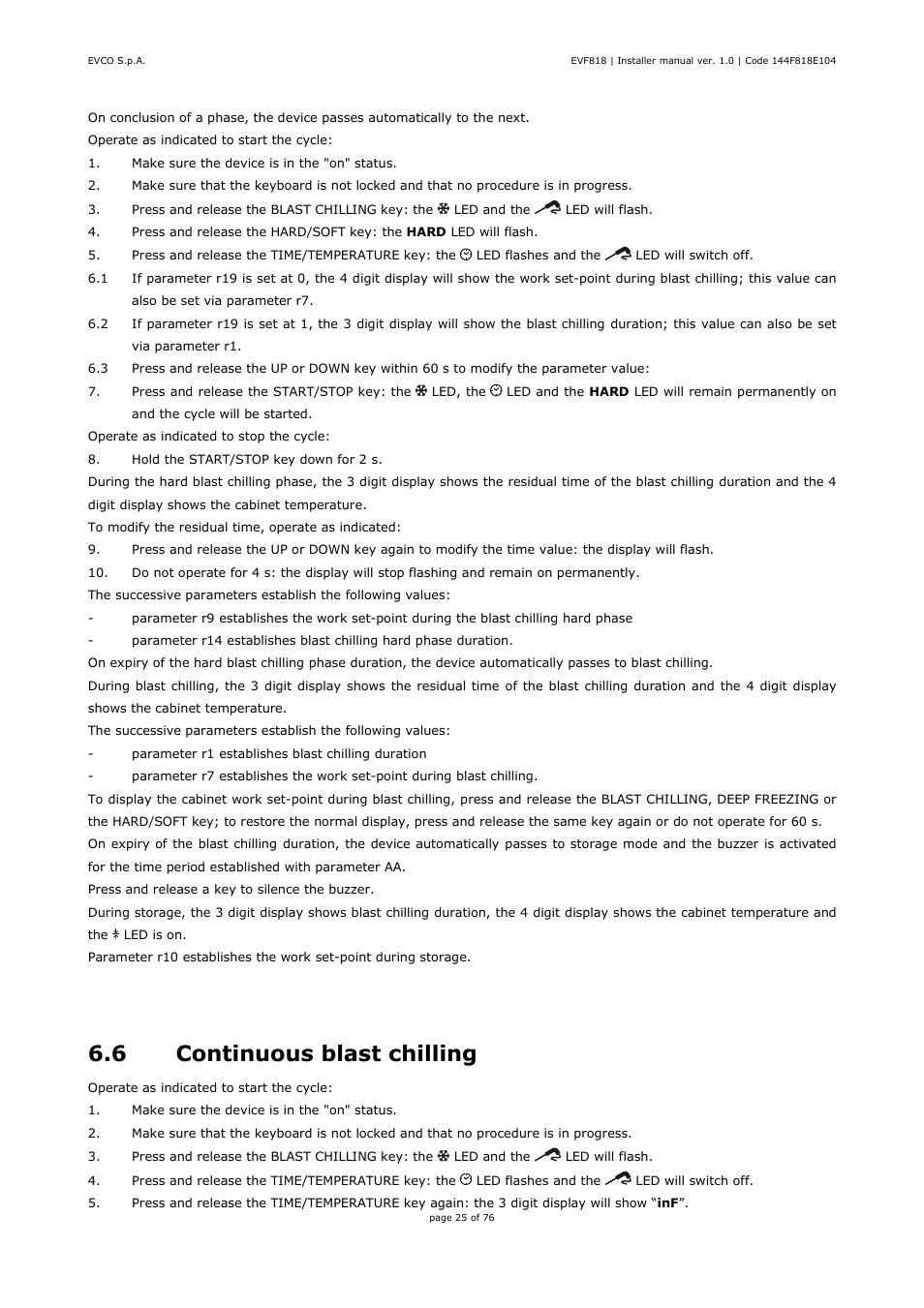 6 continuous blast chilling | EVCO EVF818P9 User Manual | Page 25 / 76