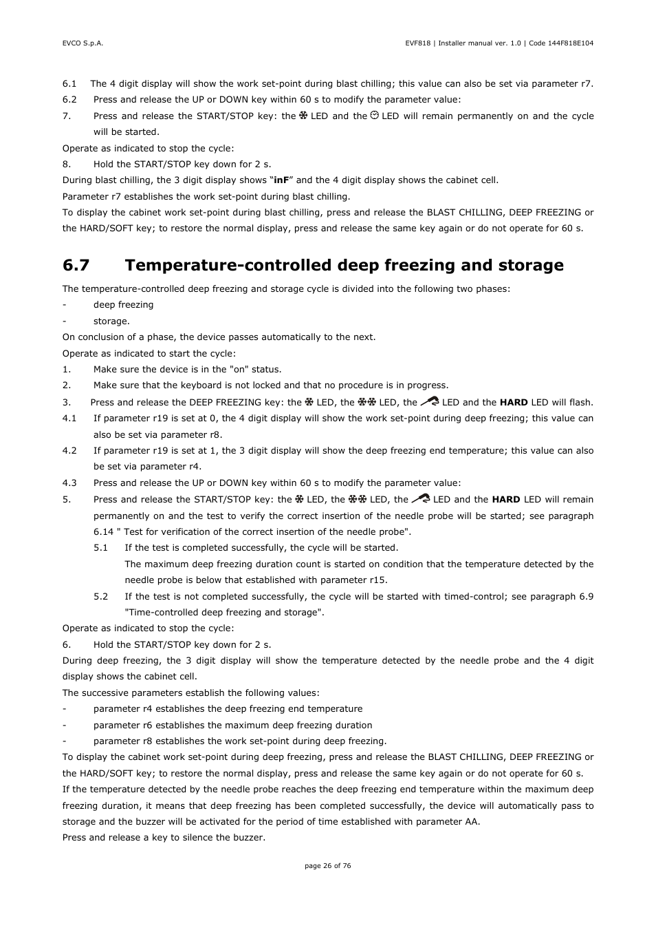 7 temperature-controlled deep freezing and storage | EVCO EVF818P9 User Manual | Page 26 / 76