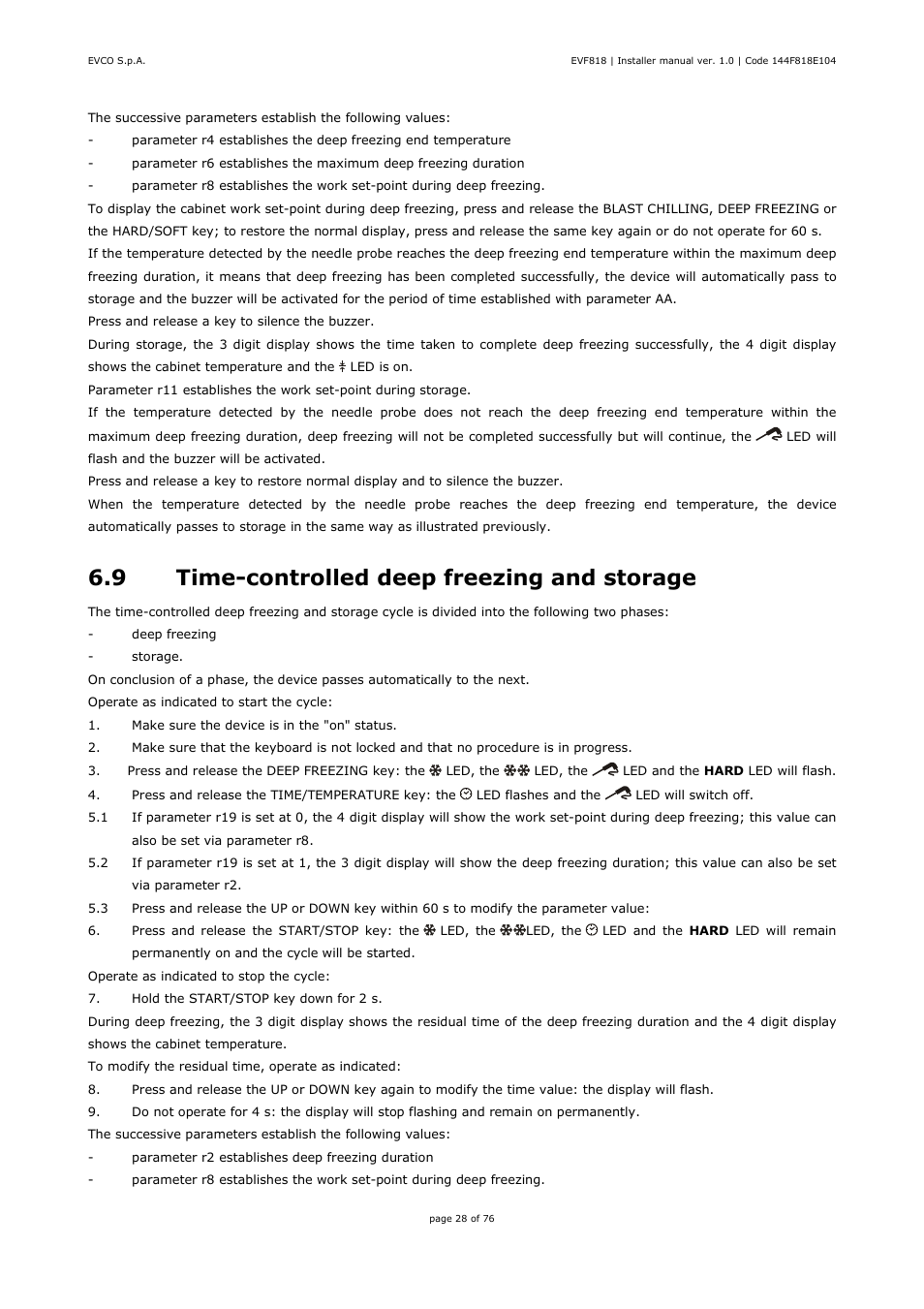 9 time-controlled deep freezing and storage | EVCO EVF818P9 User Manual | Page 28 / 76