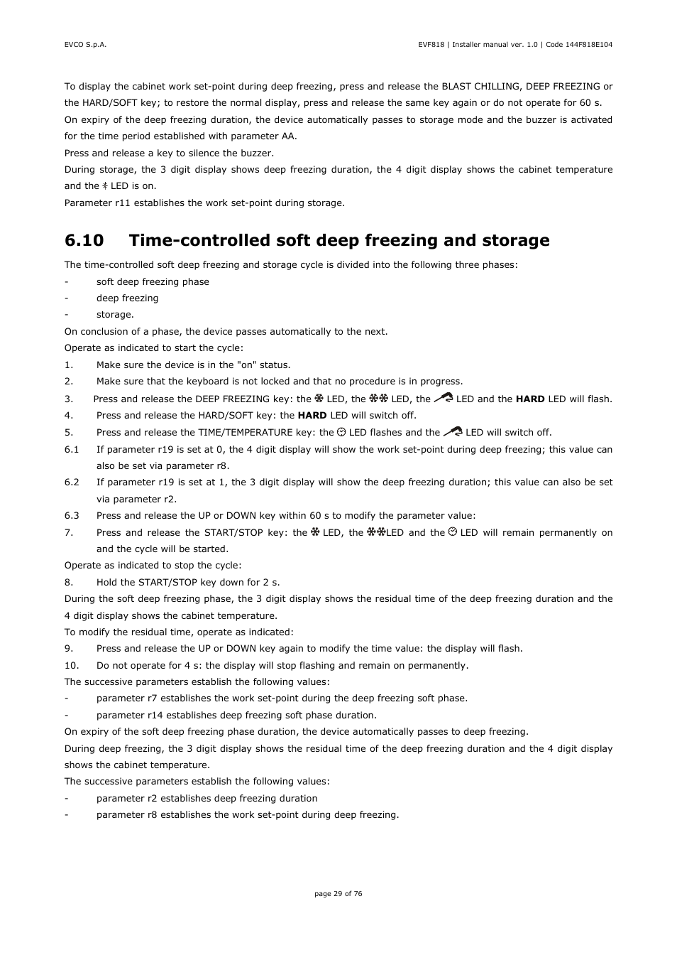 10 time-controlled soft deep freezing and storage | EVCO EVF818P9 User Manual | Page 29 / 76