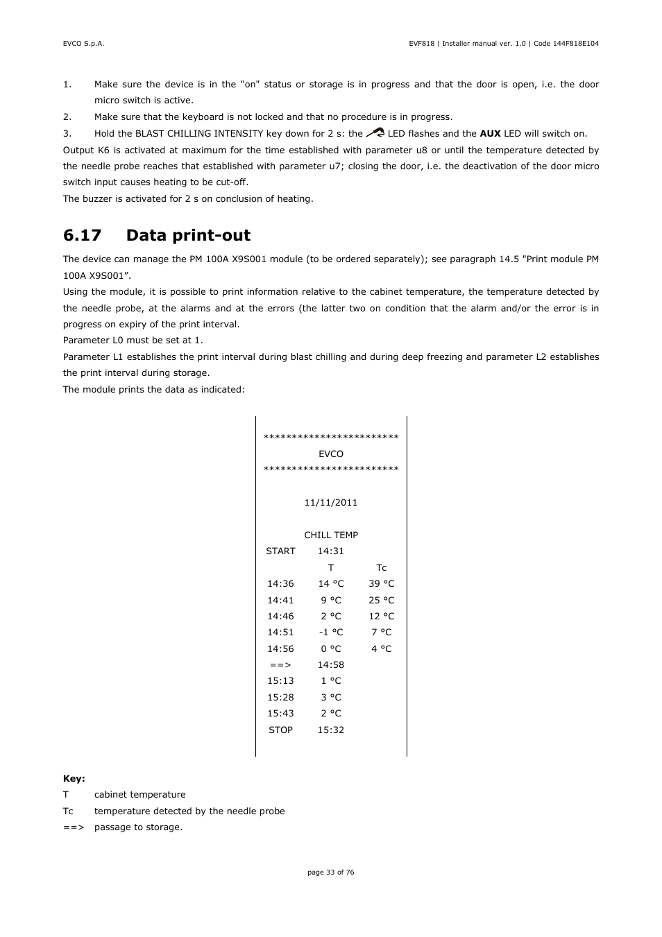 17 data print-out | EVCO EVF818P9 User Manual | Page 33 / 76
