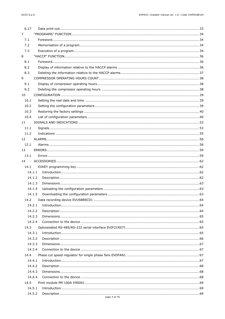 EVCO EVF818P9 User Manual | Page 4 / 76