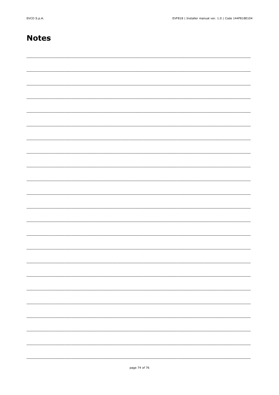 EVCO EVF818P9 User Manual | Page 74 / 76