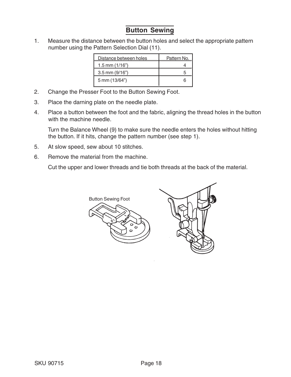 Button sewing | Chicago Electric 90715 User Manual | Page 18 / 42