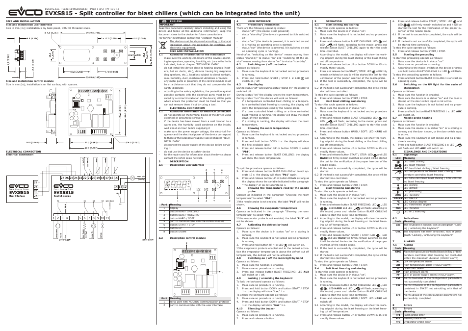 EVCO EVXS815P9 Installer manual User Manual | 2 pages