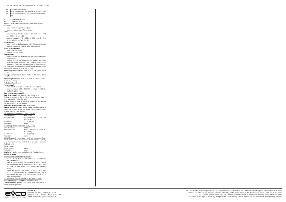 EVCO EVXS815P9 Installer manual User Manual | Page 2 / 2