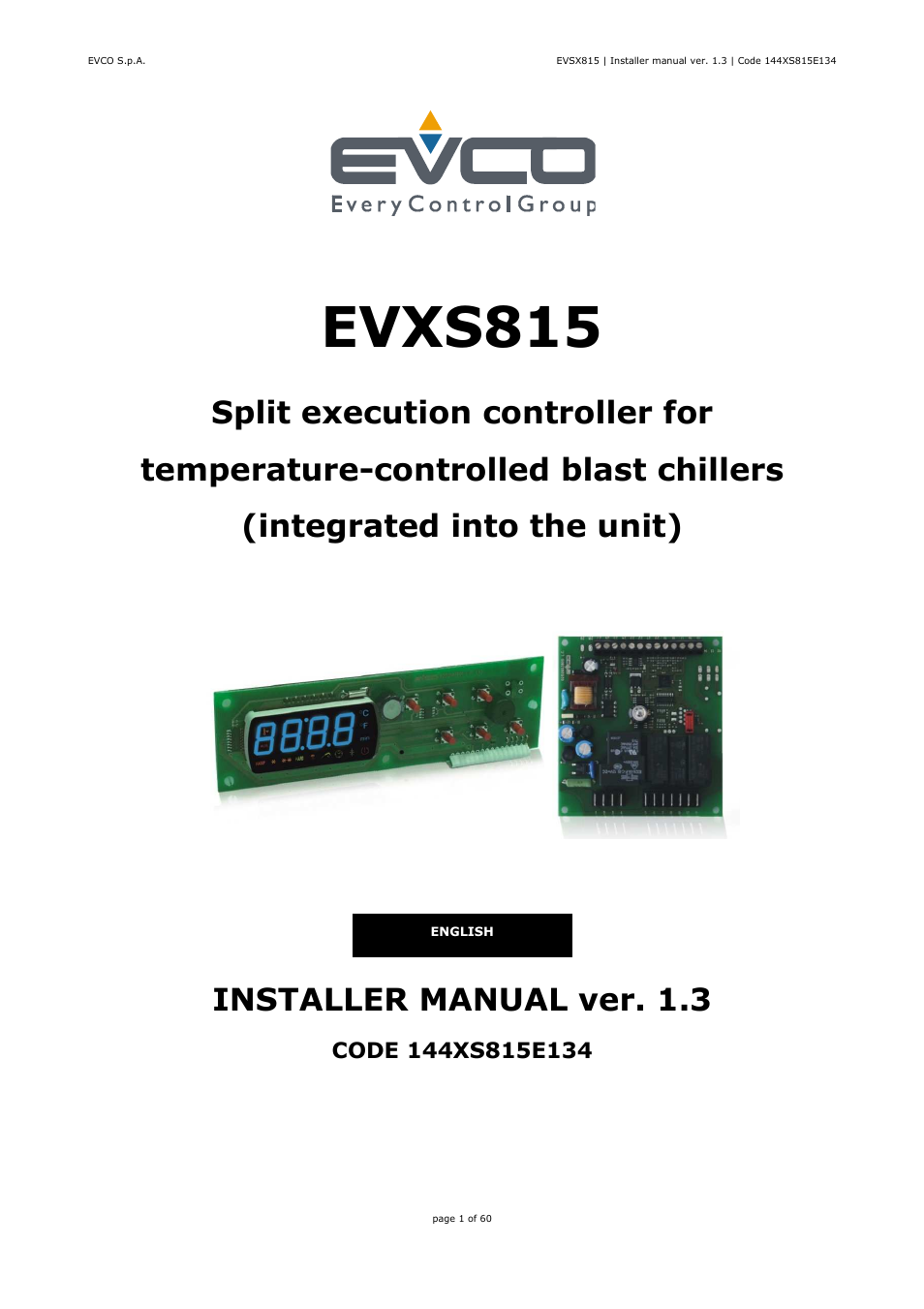 EVCO EVXS815P9 Installer manual User Manual | 60 pages