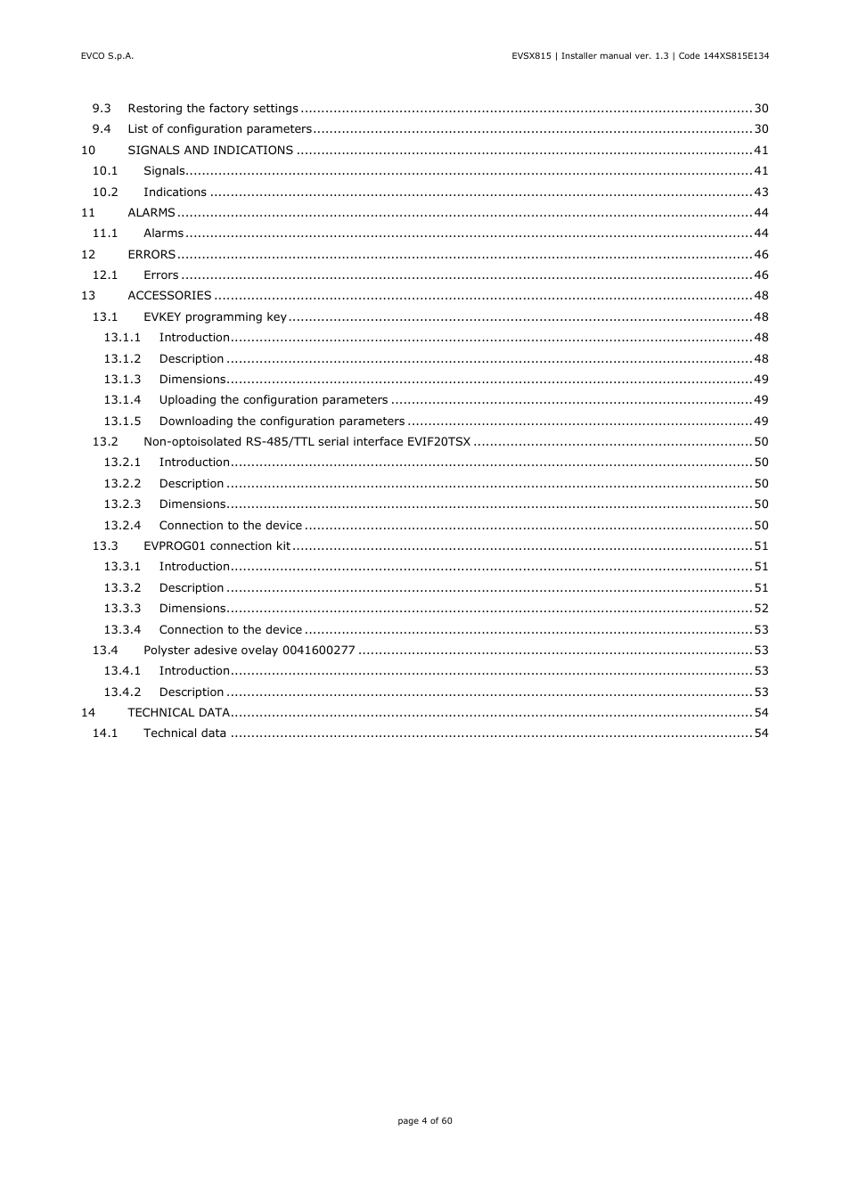 EVCO EVXS815P9 Installer manual User Manual | Page 4 / 60