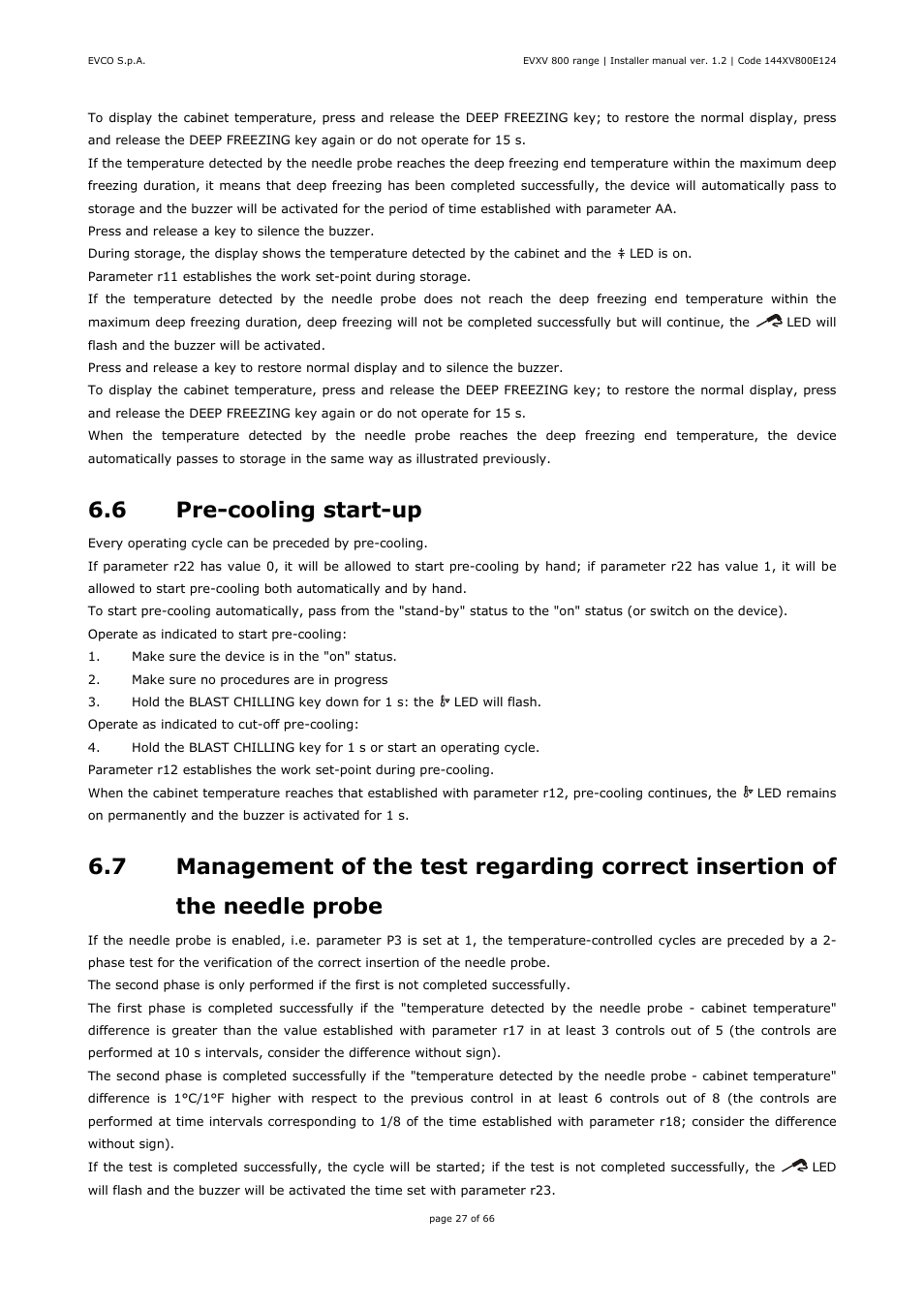 6 pre-cooling start-up | EVCO EVXV815P7 Installer manual User Manual | Page 27 / 66